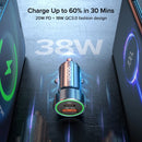 شاحن سيارة USB C بتقنية PD للشحن السريع 4.0 3.0 بقدرة 38 واط لهواتف ايفون 13 و12 وXS وX وXR و8 و7 وشاومي وشحن سريع QC4.0 QC3.0 من النوع C