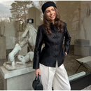 Women's Black Cropped Blazer Stand Collar Button Front Long Sleeve Slim Coat 2026 Spring Casual Daily Fashion Lady Outerwear