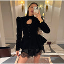 Women's Black Cropped Blazer Stand Collar Button Front Long Sleeve Slim Coat 2026 Spring Casual Daily Fashion Lady Outerwear