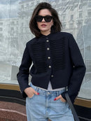 Women's Black Cropped Blazer Stand Collar Button Front Long Sleeve Slim Coat 2026 Spring Casual Daily Fashion Lady Outerwear