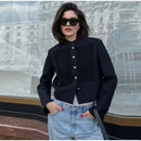 Women's Black Cropped Blazer Stand Collar Button Front Long Sleeve Slim Coat 2026 Spring Casual Daily Fashion Lady Outerwear