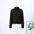 Women's Black Cropped Blazer Stand Collar Button Front Long Sleeve Slim Coat 2026 Spring Casual Daily Fashion Lady Outerwear