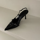 Ladies High Heels New Fashion Buckled Slingback Sandals 2025 Summer Sexy Pointed Toe Stiletto Heels Casual Party Dress Zapatos