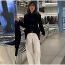 Women's Black Cropped Blazer Stand Collar Button Front Long Sleeve Slim Coat 2026 Spring Casual Daily Fashion Lady Outerwear