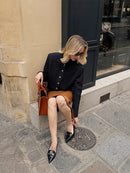 Women's Black Cropped Blazer Stand Collar Button Front Long Sleeve Slim Coat 2026 Spring Casual Daily Fashion Lady Outerwear