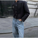 Women's Black Cropped Blazer Stand Collar Button Front Long Sleeve Slim Coat 2026 Spring Casual Daily Fashion Lady Outerwear