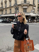 Women's Black Cropped Blazer Stand Collar Button Front Long Sleeve Slim Coat 2026 Spring Casual Daily Fashion Lady Outerwear