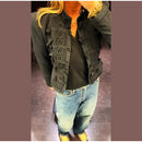 Women's Black Cropped Blazer Stand Collar Button Front Long Sleeve Slim Coat 2026 Spring Casual Daily Fashion Lady Outerwear