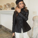 Women's Black Cropped Blazer Stand Collar Button Front Long Sleeve Slim Coat 2026 Spring Casual Daily Fashion Lady Outerwear