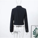 Women's Black Cropped Blazer Stand Collar Button Front Long Sleeve Slim Coat 2026 Spring Casual Daily Fashion Lady Outerwear